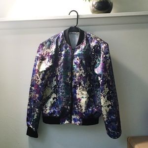 Patterned purple, black and white jacket
